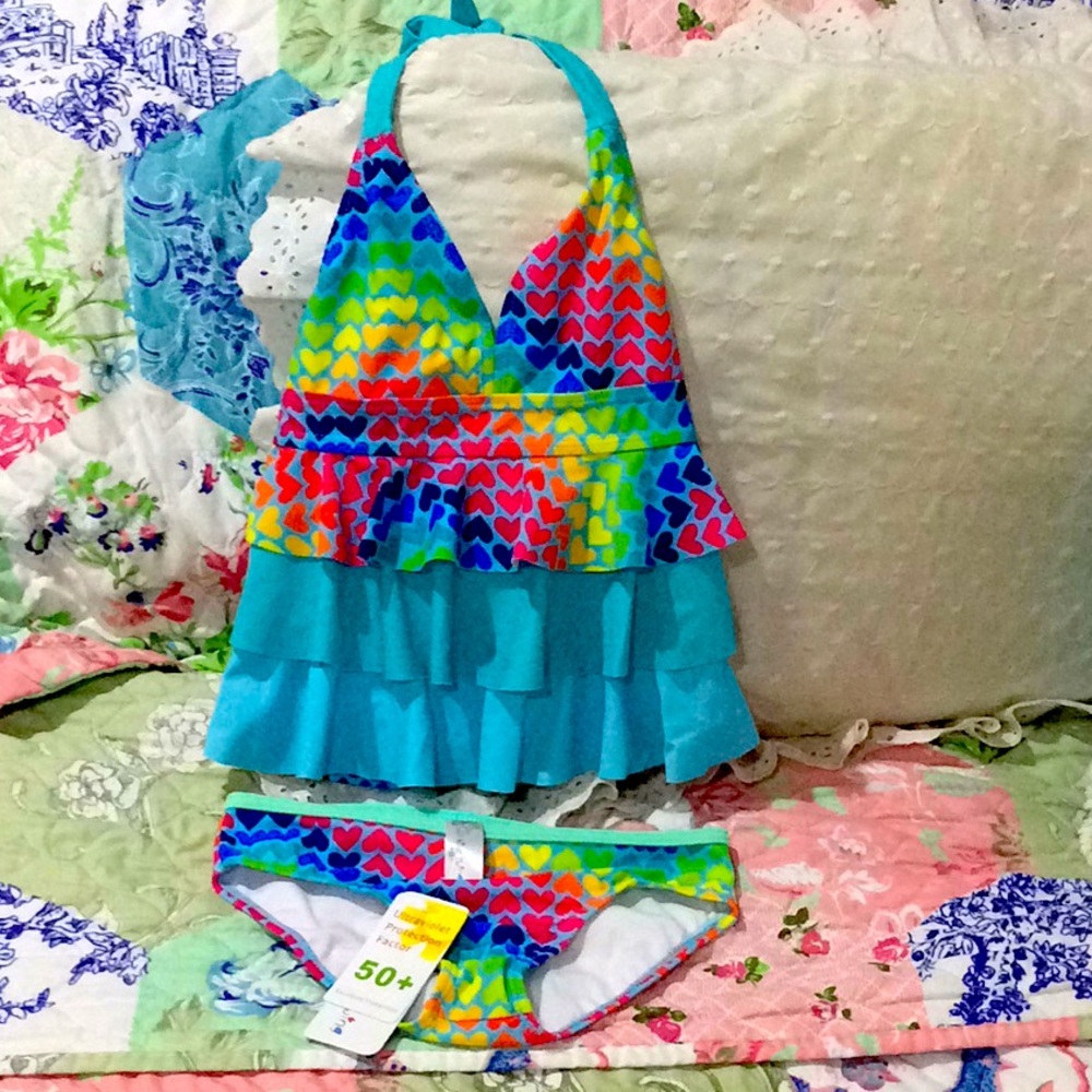 Rainbow Hearts Halter Tankini